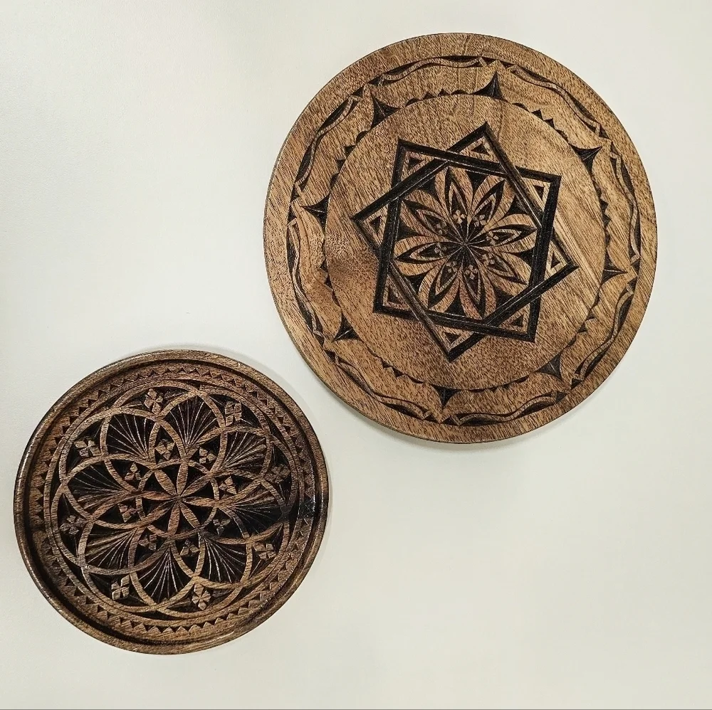 Vintage Signed Hand Carved Wooden-Resin Decor Set